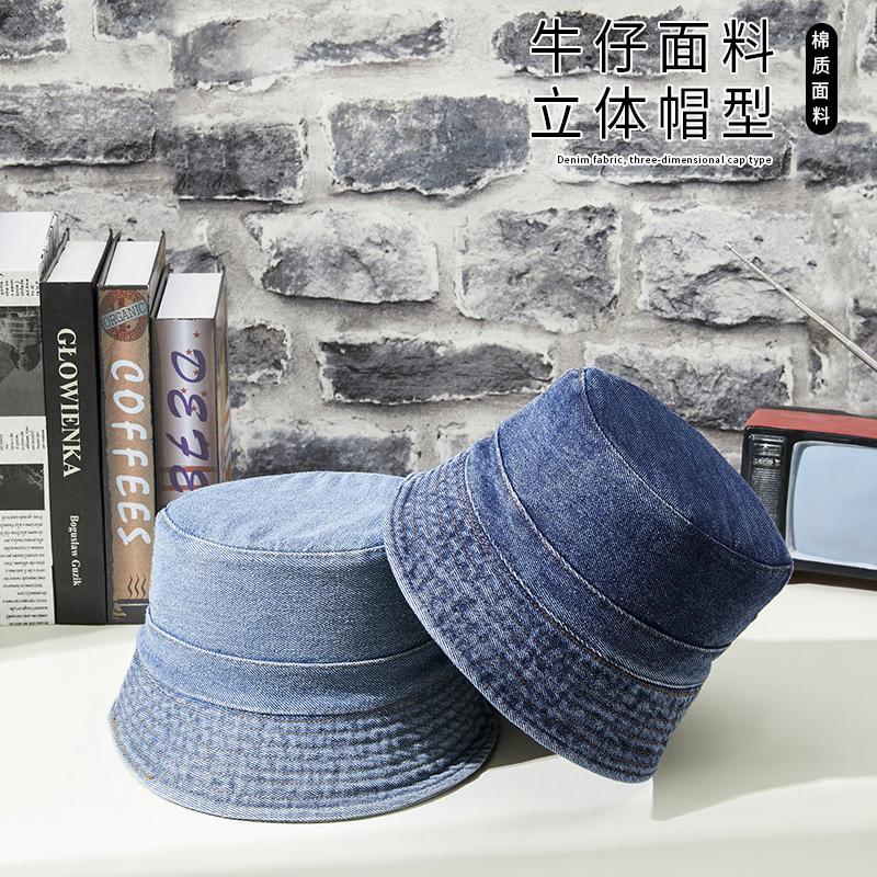 2023 Hight Quality Denim Wash Flat Top Bucket Hats Lady Leisure Sun Cap Man Outdoors Fisherman Hat 56-59cm