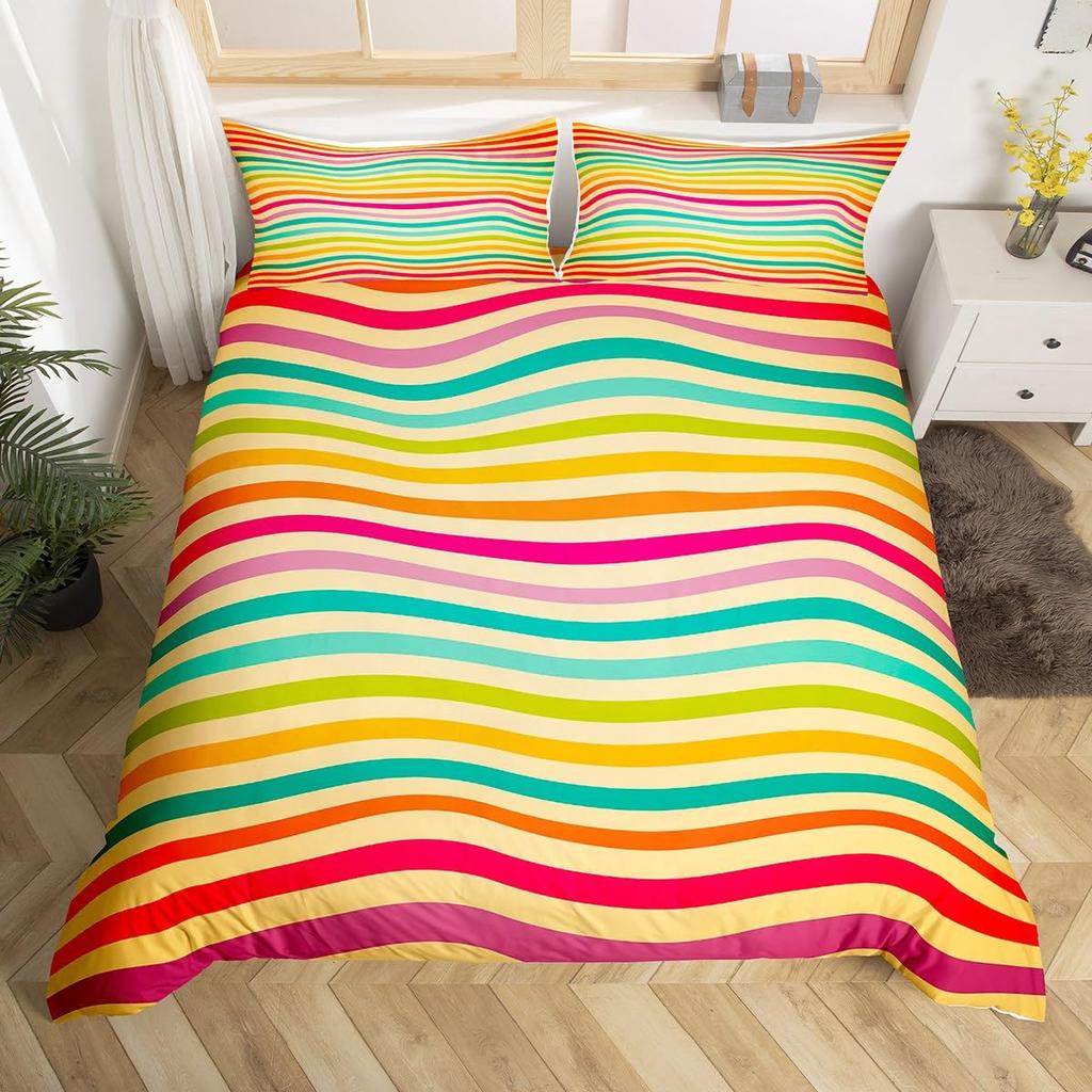 Комплект постельного белья с абстрактной геометрией King Queen Красный Синий Желтый Пододеяльник Геометрическое искусство Покрывало для одеяла Покрывало с полосками Иллюзия
