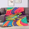 Colorful Psychedelic Frog Art Design Patterned flannel blanket perfect for the bedroom living room, sofa, or a little nap