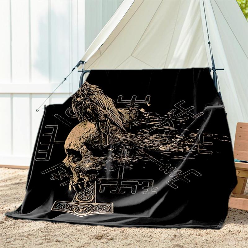 1pc skull pattern blanket, all season lightweight home office outdoor nap multifunctional blanket