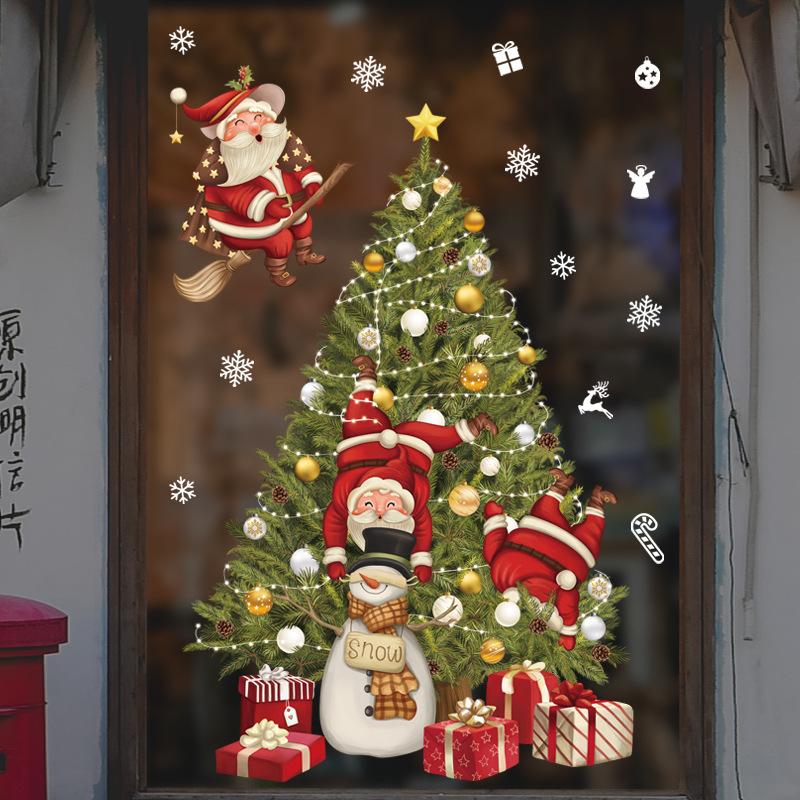 New Christmas Decoration Window Stickers Santa Gifts Merry Christmas Mirror Sticker Xmas Tree Window Glass Sticker New Year 2023