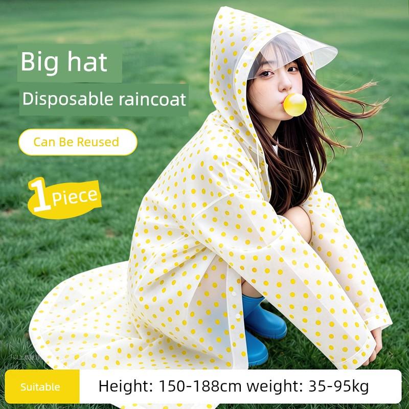 Travel Mountaineering Portable Outdoor Thickened Electric Vehicle Long Full-Body Rainproof Disposable Raincoat for Adults with Polka Dots for Women
