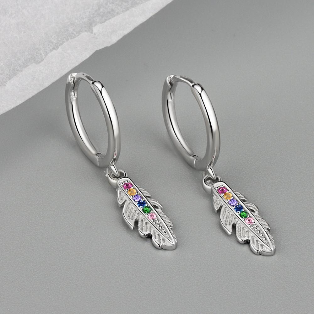 Luxury Metal Feather Earrings With Colored Stones And Zirconia High End Hoop Earrings For Women Elegant Jewelry
