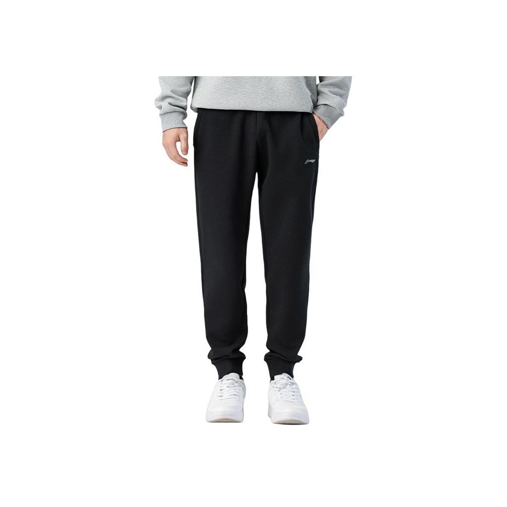 Li Ning Sports Lifestyle Series однотонные свободные брюки с манжетами, влагоотводящие, дышащие, повседневные брюки для мужчин, черные AKLTE51-1