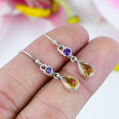 Серьги из стерлингового серебра 925 пробы с натуральным цитрином и аметистом, 1,5 дюйма, T8N78