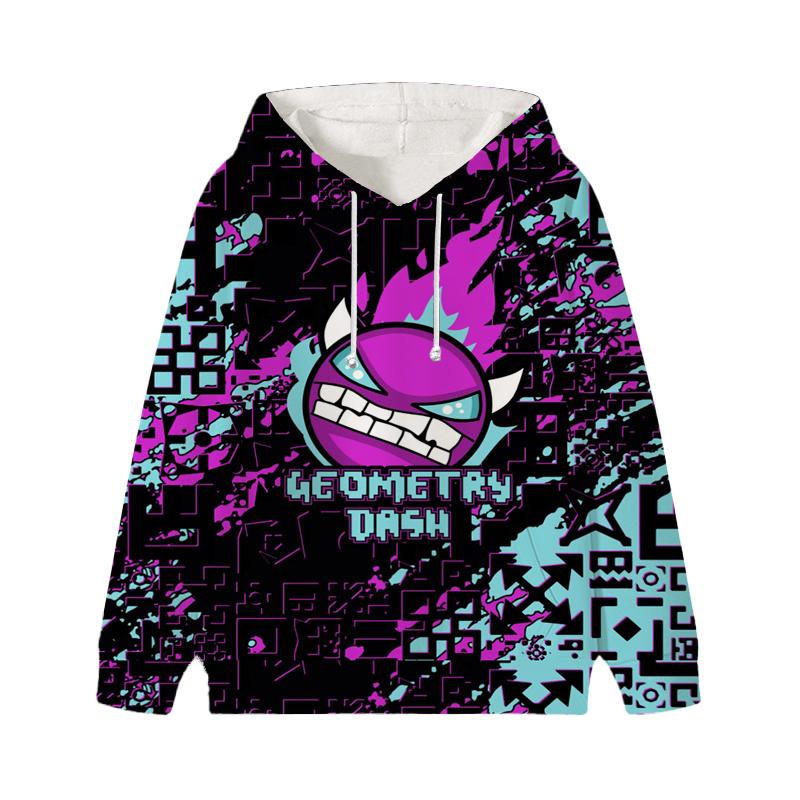 Angry Geometry Dash Hoodie Children Clothes Kid Girl Boy Sweatshirt Manga Hoody Baby Casual Pullovers Sportswear Clothing