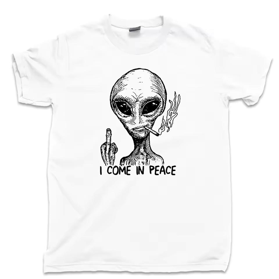 Men's Because Aliens I COME IN PEACE Graphic T Shirt Tee Cotton Women Summer Streetwear Casual Trendy Oversize Loose Top Vintage