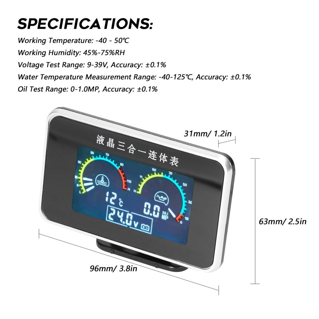 3 in 1 Car LCD Meter Digital Oil Pressure Voltage Water Temperature Gauge Universal Instrument 9 36V for Car Truck SUV