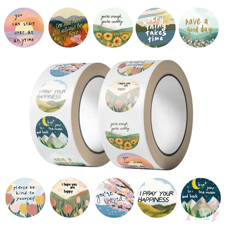 500Pcs/Roll Healing Scenery. Encouraging Words Kids Rewards Stickers - DIY Scrapbooks Album Decor Sealing Label Decals