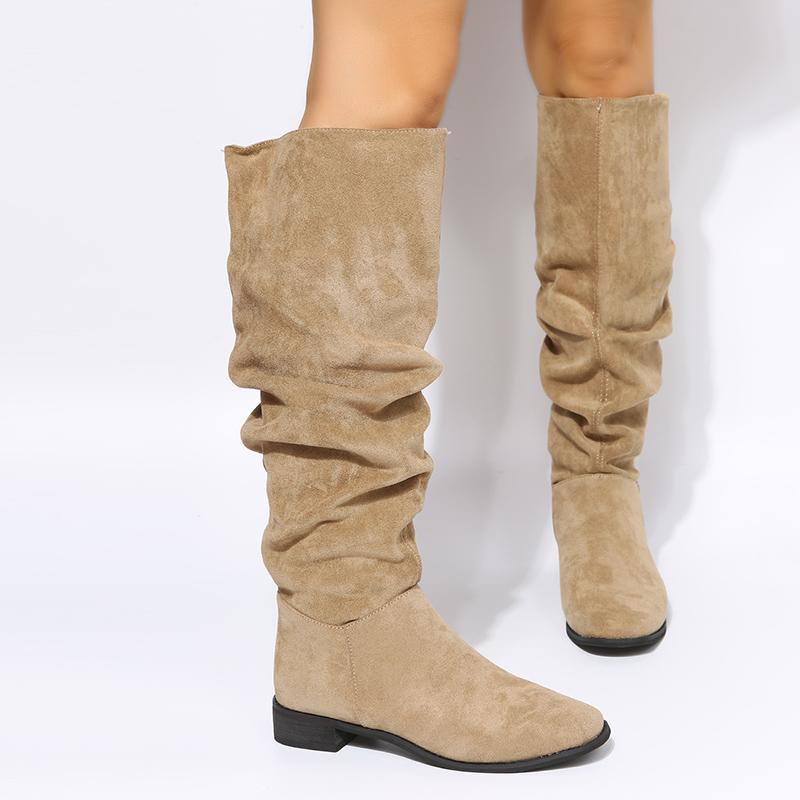 Women's Wrinkle Knee High Boots Autumn New Plus Size Flock Chunky Heel Thigh High Boots for Women Outdoor Casual Ladies Shoes