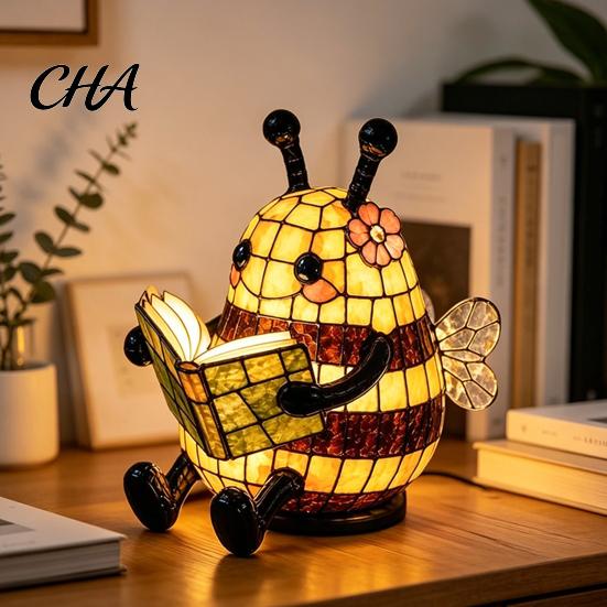 Small Ambient Table Light Cute Bee Reading for Kids, 3D Animal Night Lamp with Cottage Style Home Decor Warm Glow, Adorable Bedside Nursery