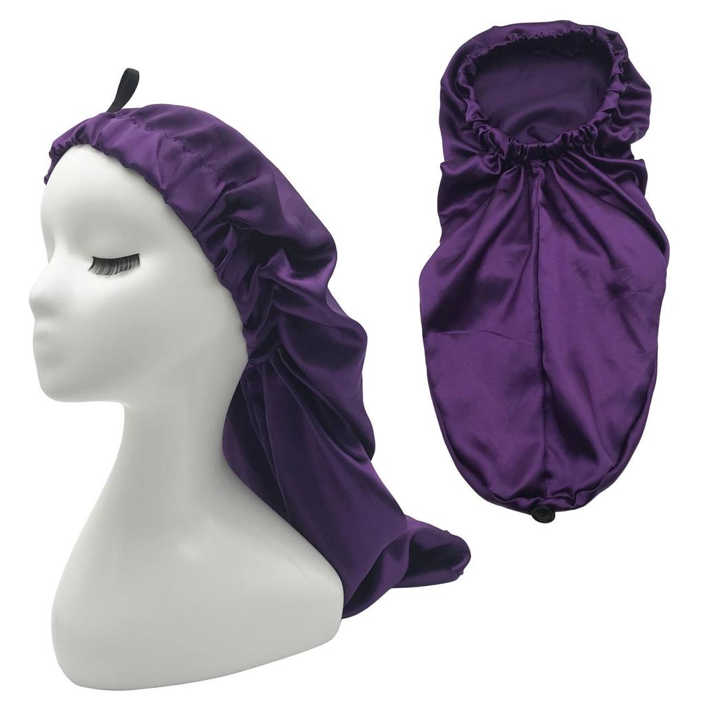 No Moq High Quality Long Bonnets for Braids Satin Bonnet Custom Logo Silk Bonnet with Button