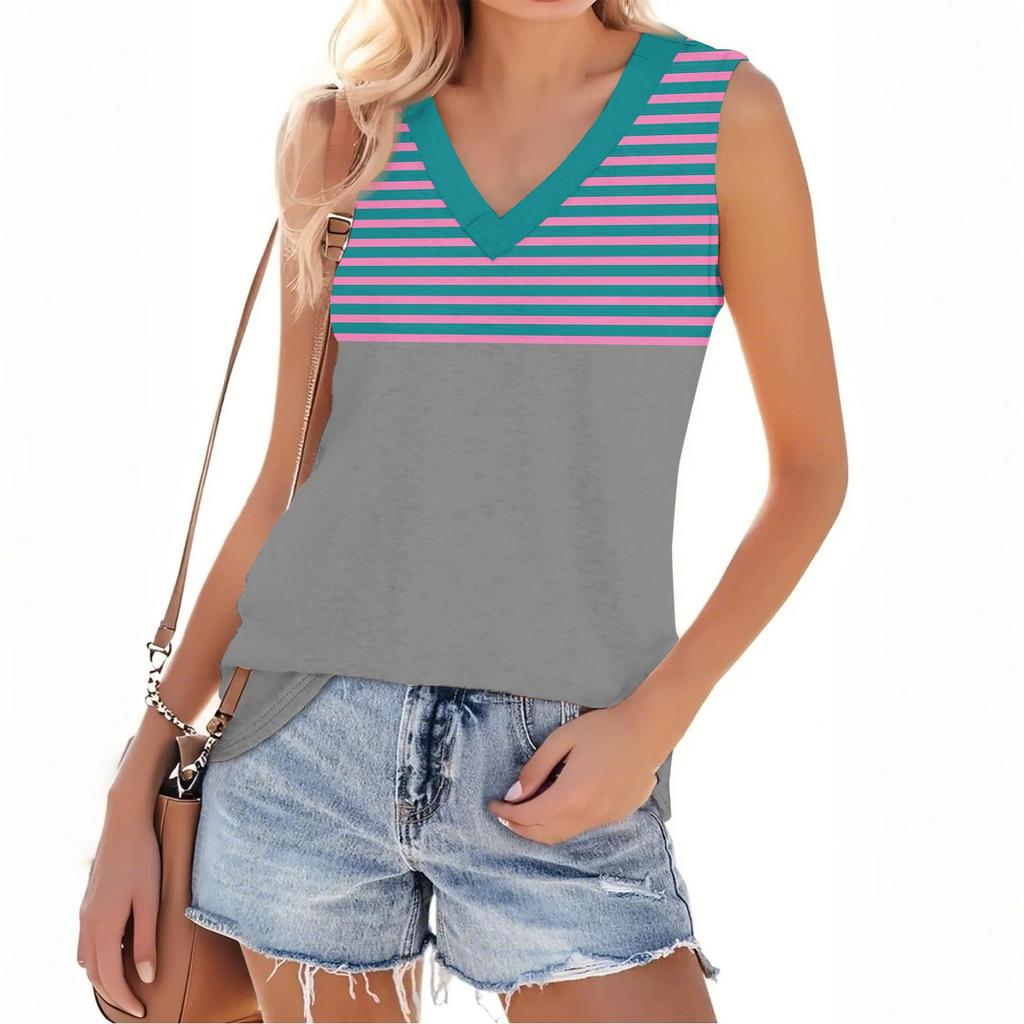 Women's Fashion Casual Daily Versatile Striped Texture Slim Fit Summer Vest Top