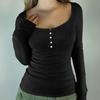 Hot Girl Style Button Long Sleeve Tank Top T-Shirt Women 2025 Autumn