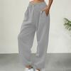 Women Sweatpants Elastic High Waist Adjustable Drawstring Harem Pants with Pockets Solid Color Loose Lounge
