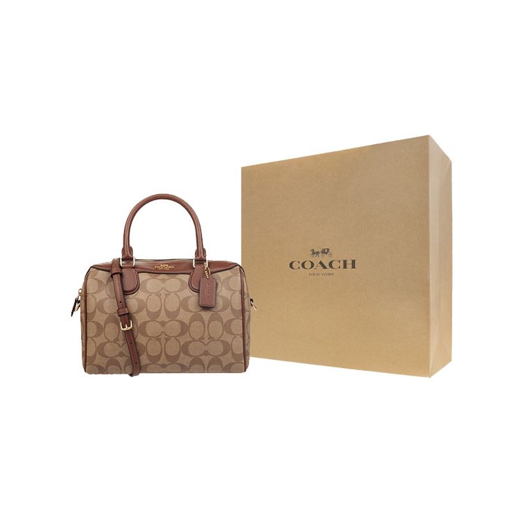 Coach Bennett 23 Zip Closure Leather Boston Bag Women handbags Brown 32203-IME74