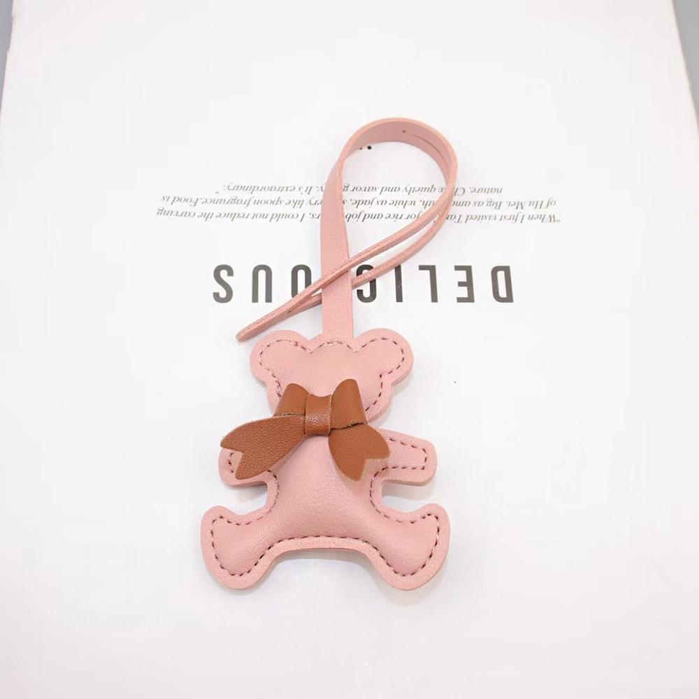 Soft PU Leather Keyring Car Key Holder Cartoon Bag Pendant Bow Bear Keychain Hanging Accessory