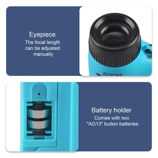 Детский игрушечный микроскоп со светодиодной подсветкой 60-180X биологический микроскоп для малышей портативный ручной