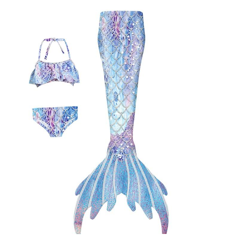 Girls Mermaid Swimsuit With Tail Fin Costume Swimming Pool Beach Performance Kids Swimwear Set
