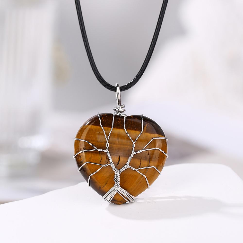 Natural crystal pendant, amethyst necklace, peach heart wrapped silk, life tree jewelry,Christmas gift, Valentine's Day gift, girlfriend gift