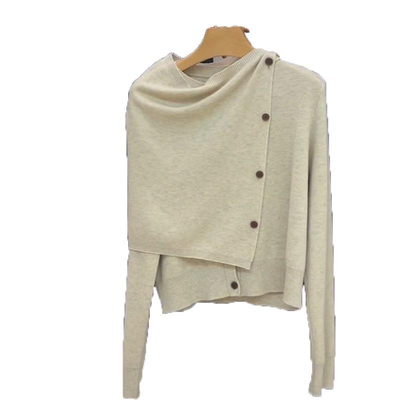 3118 Lazy Style Knitwear: Women's Shawl & Cardigan Two-Piece Set