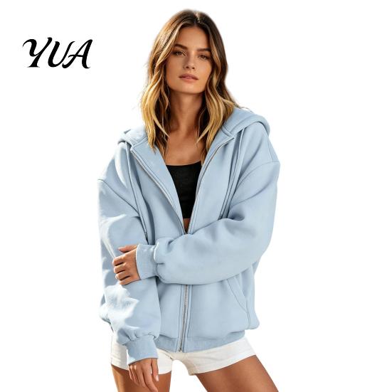 Lightweight Women Jacket Zip-Up Hoodies for Women, Loose Fit Drawstring Hooded with Casual Apparel Pocket, Long Sleeve Coat Fall Winter Sweatshirt