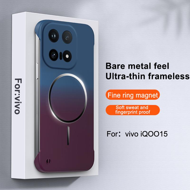 Безрамочный Матовый Металлический Чехол Для Телефона Magsafe Для VIVO X300 Pro IQOO 15 Neo 11 Беспроводная Зарядка Градиентная Магнитная Крышка