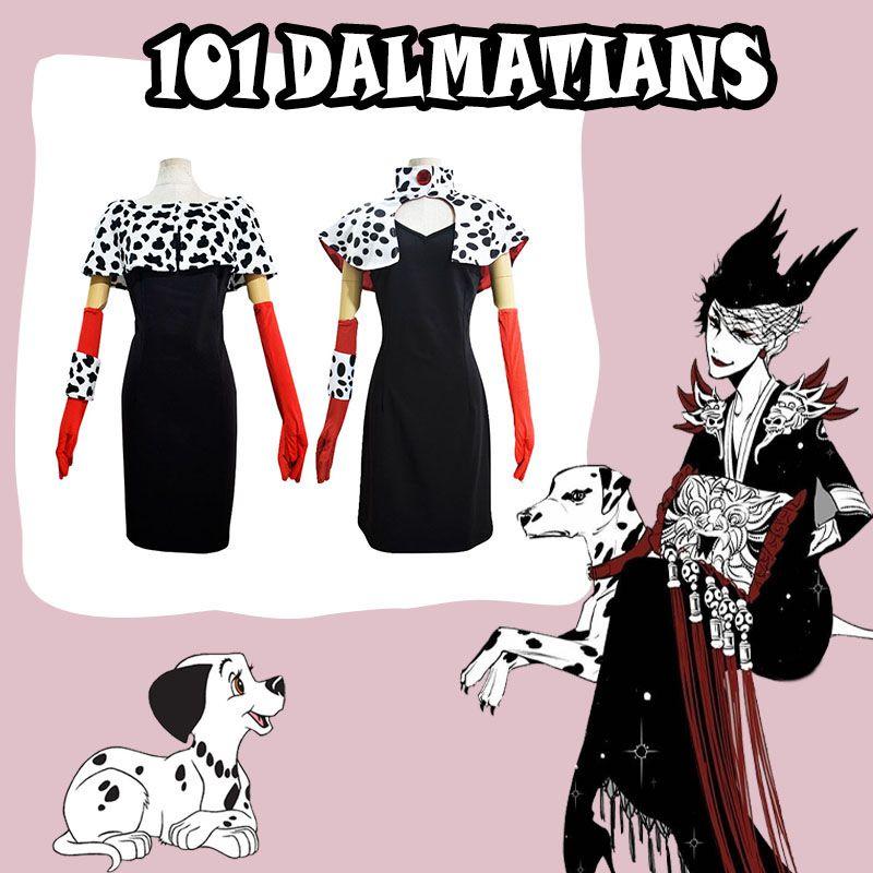 Элегантный и модный женский костюм для косплея злодейки Круэллы Де Виль, полный комплект для Хэллоуина