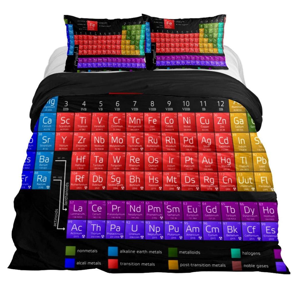 Пододеяльник King Queen Периодическая таблица Образовательный Наука Химия Постельное белье Для студентов Учителей Таблица элементов Покрывало