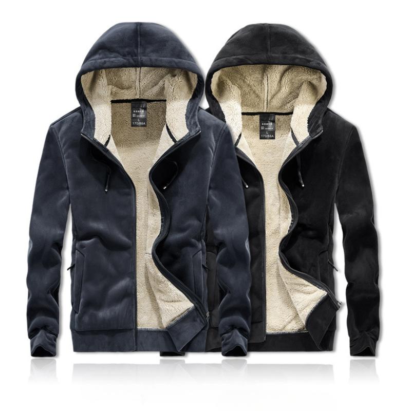 Мужской зимний комплект из флиса «Серебристая лиса»: Худи на флисовой подкладке и подходящий костюм, модная повседневная одежда