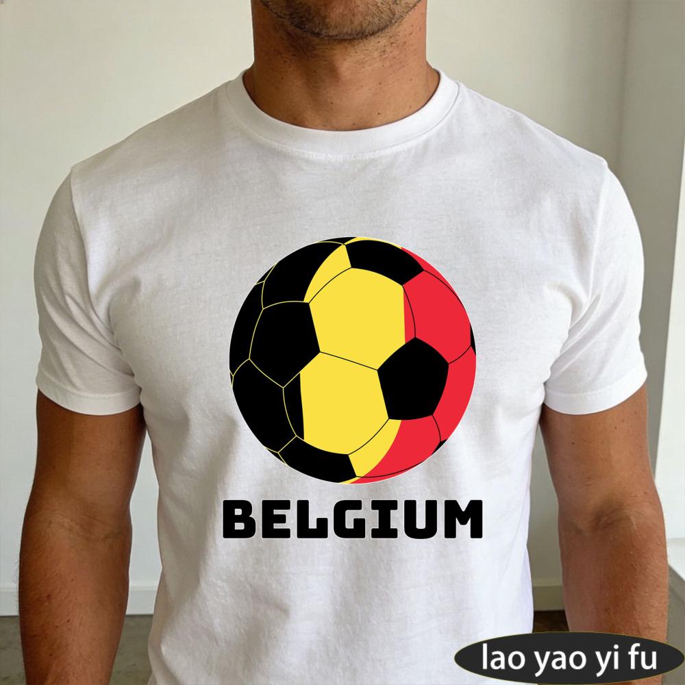 Belgium Flag Soccer Ball Printed Shirt Summer Daily Life Unisex Cotton Tshirt Belgian Soccer Fan Casual Wear Soccer Part Supplies