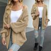 Women Sweater Coat Collarless Lantern Long Sleeve Open Front Knitting Coat Solid Color Loose Fit Mid-length Outwear
