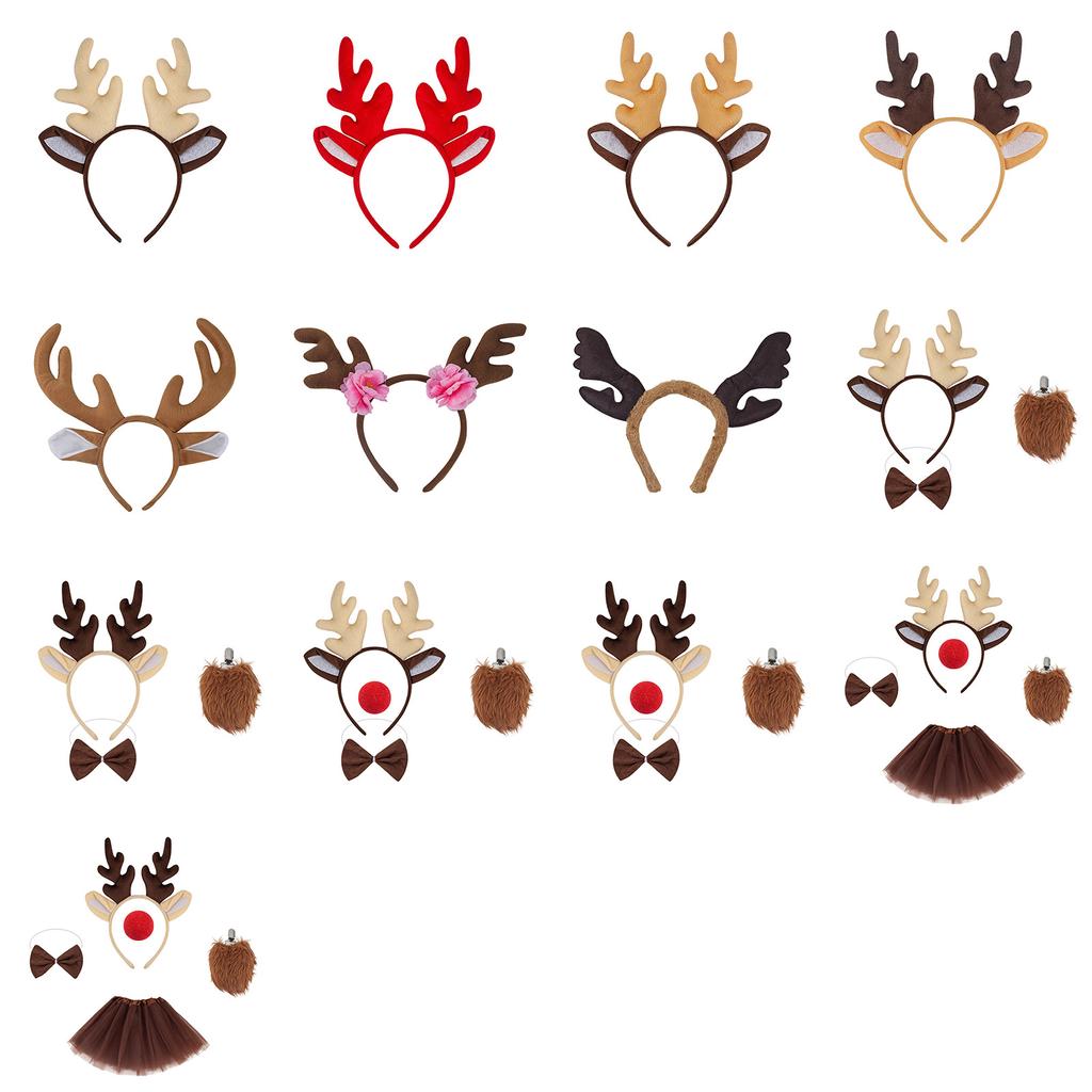 Рождественский ободок с оленьими рогами, регулируемый праздничный аксессуар для волос, праздничный головной убор для женщин и детей