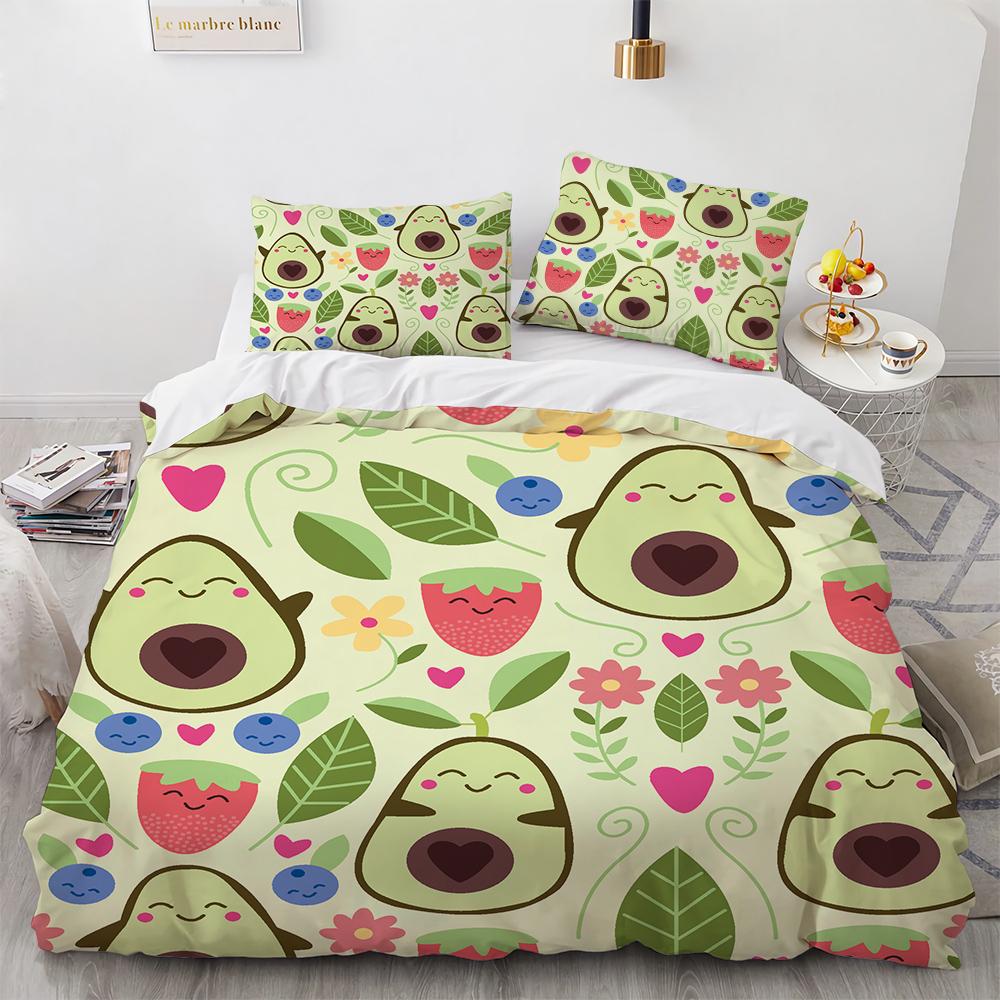 Cartoon Avocado King Queen Duvet Cover Fruit Funny Expression Bedding Set for Kids Teens Adult Green Quilt Cover with Pillowcase