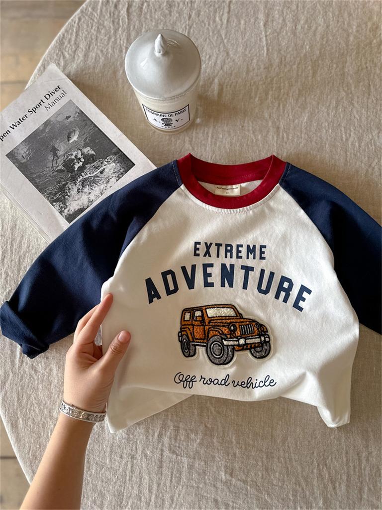 Kids Spring Autumn Long Sleeve Round Neck Cartoon Bear T Shirt for Boys and Girls