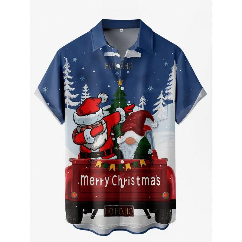 Рождественская мужская рубашка в гавайском стиле с 3D-принтом, большого размера, кардиган в стиле TUME, модный городской свободный крой, короткий рукав, молния