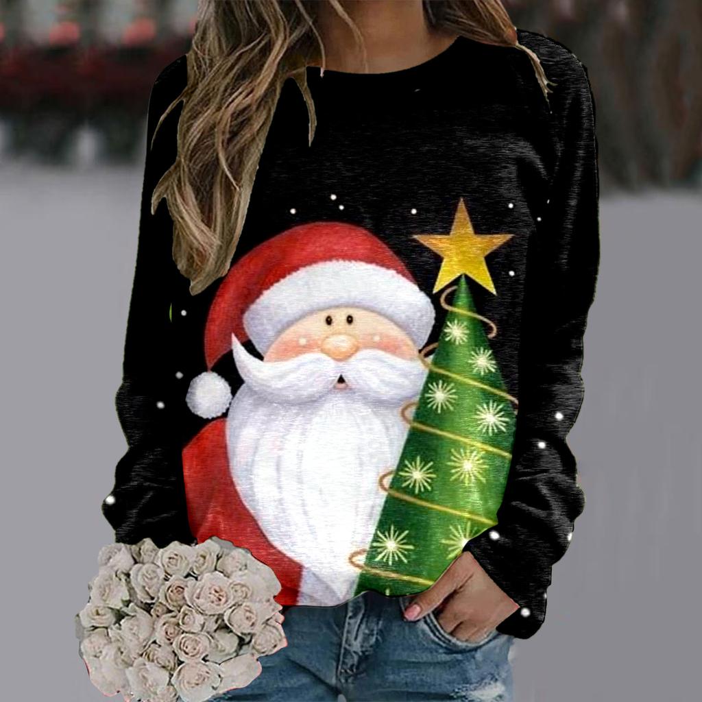 Women's Christmas Sweatshirt Round Neck Pullover Top Urban Leisure Christmas Snowman Kawaii Printed Loose Sweater Christmas Tops