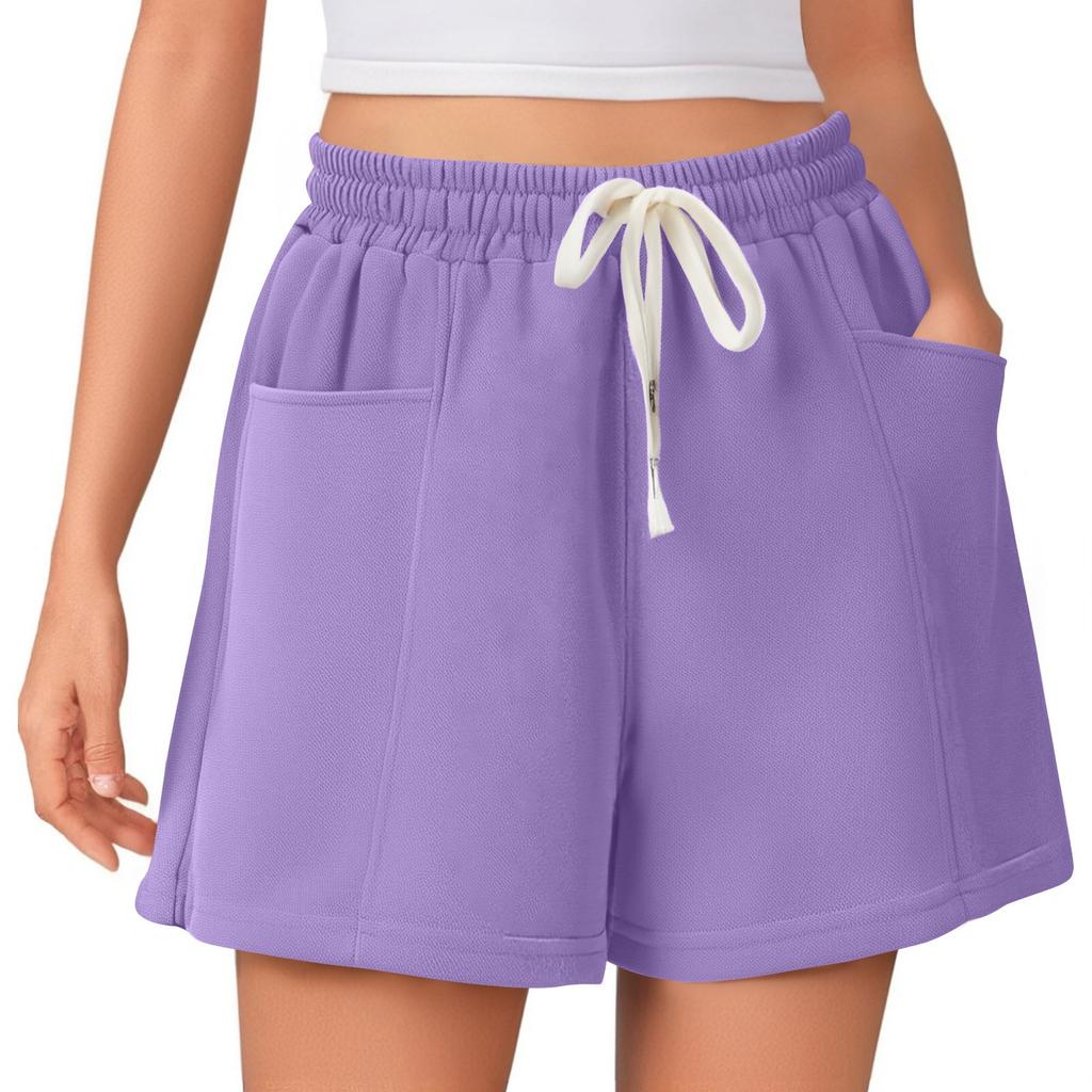 Женские летние однотонные спортивные шорты с высокой талией и завязками на завязках, удобные повседневные шорты
