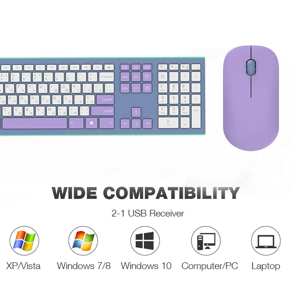 Полноразмерная 2,4G беспроводная клавиатура и мышь комбинированный набор с цифровой панелью для компьютера, ноутбука, настольного ПК, Windows, русская клавиатура