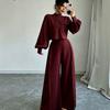Женский топ с высоким воротником и рукавами-фонариками, брюки с широкими штанинами, комплект из двух предметов, однотонный повседневный наряд