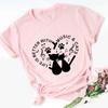 Camiseta De Gato Con Nota Musical Negra Para Mujer, Blusa Rosa Para Mujer, Camiseta Con Estampado De Gatito Encantador, Camiseta Para Mujer