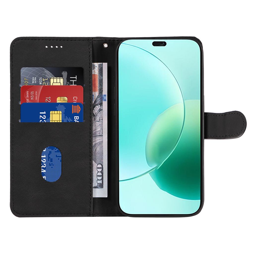 For Honor 400 Lite Wallet Case Leather Phone Cover Stand with Curved Line Design