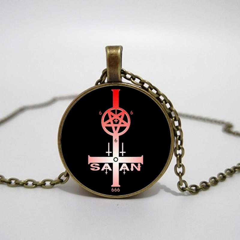 Satanic Goat Necklace Glass Dome Pendant Satanic Church Jewelry Inverted Pentagram Pendant Necklace
