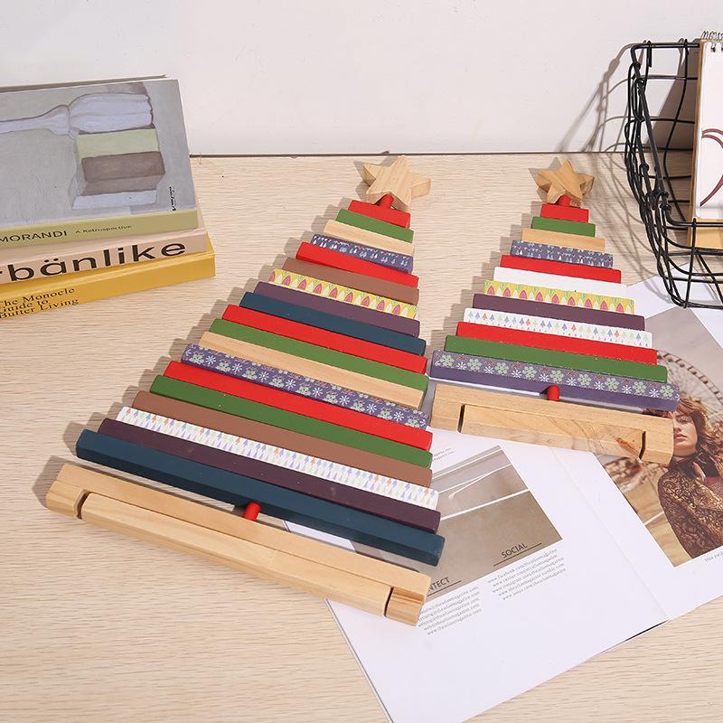 Creative Wooden Rotating Tree Christmas Block Fun Decoration Home Desktop Christmas Atmosphere Decoration Arrangement