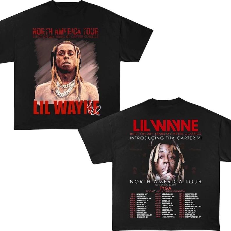 Новая одежда Lil Wayne Tha Carter VI Тур по Северной Америке 2025 Футболка, Хип-хоп Рэп Унисекс Футболка