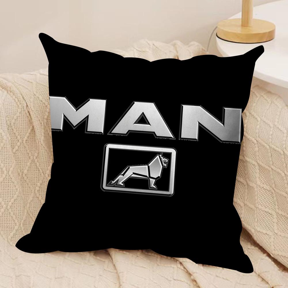 MManS Truck Logo Cushion Cover Silky Short Plush Invisible Zipper Dustproof Sofa Pillow Case for Home Decor