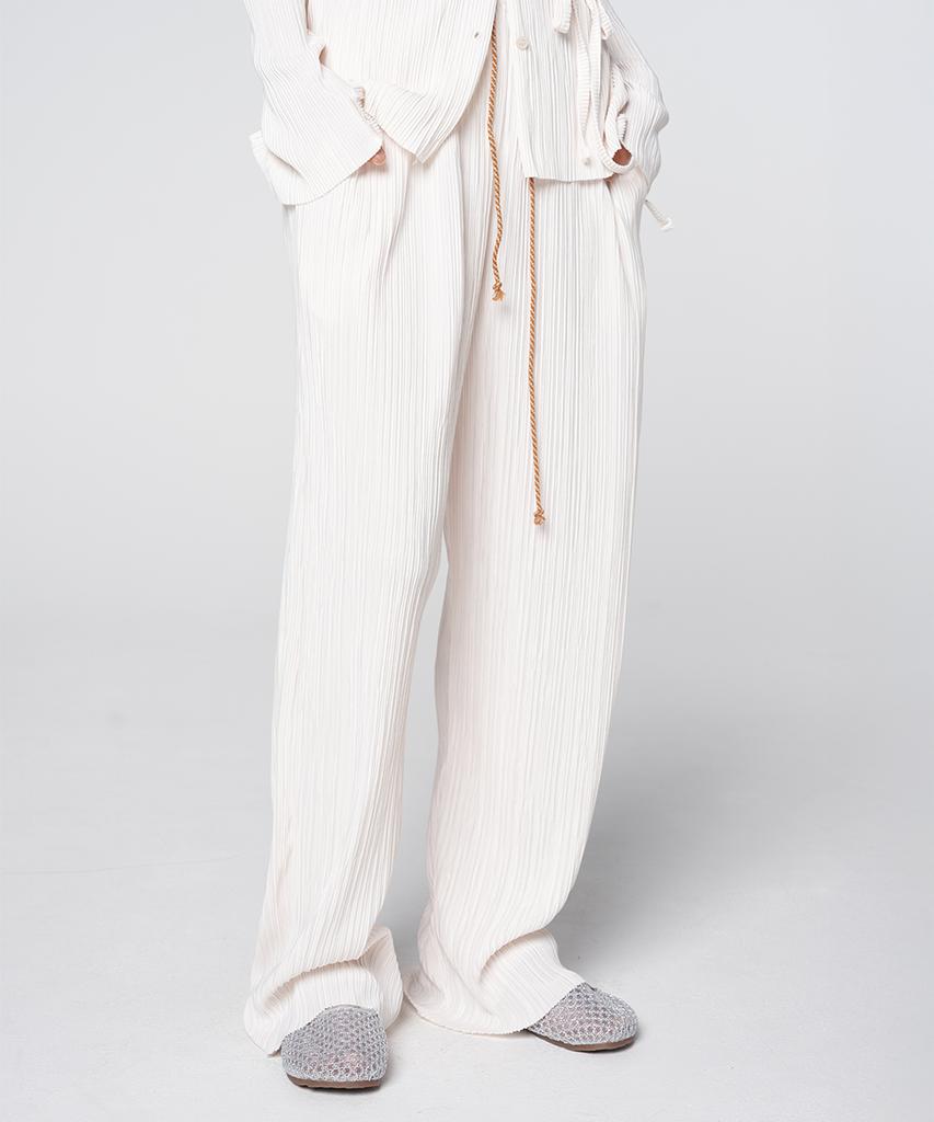 320SHOWROOM Contrast Drawstring Pleated Pants Ivory