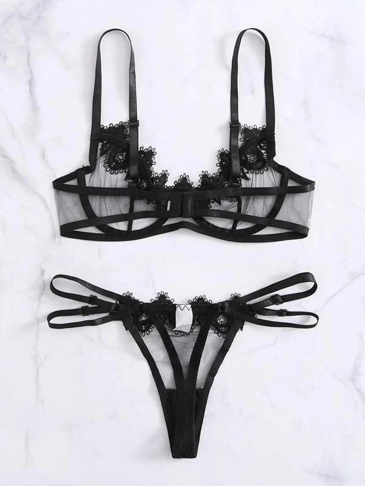 2pcs Set Sexy Lingerie for Women Underwear Panty Set Play See Through Lace Bodysuit Babydoll Sleepwear