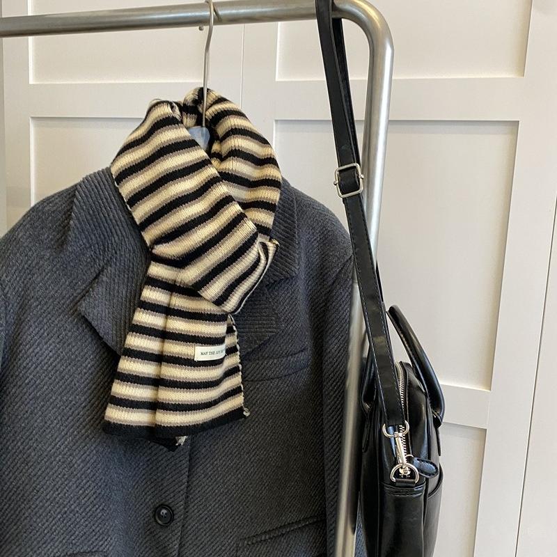 Autumn and Winter Atmosphere Scarf To Keep Warm and Color Blocked Retro Student Scarf Contrasting Color Stripes Korean Gentle Ins Style Girl