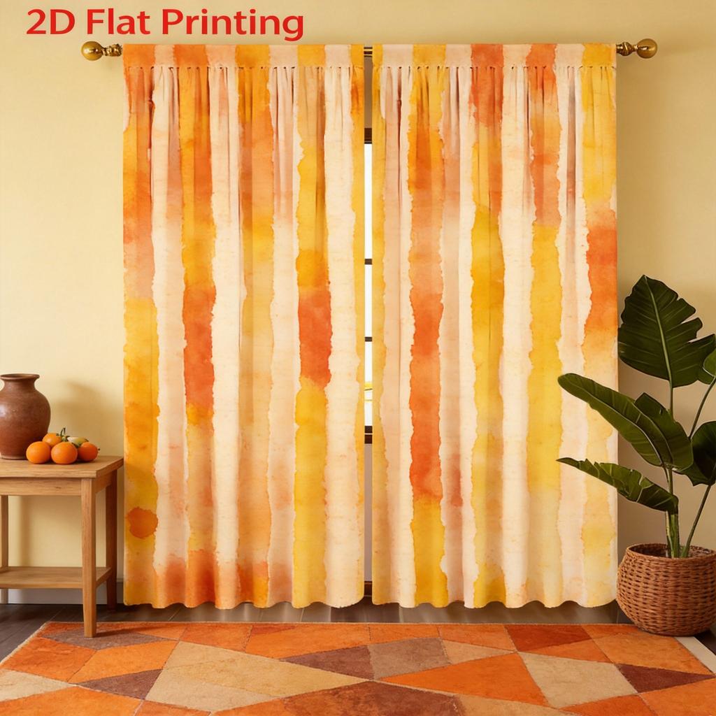 Watercolor Stripe Curtains 2pcs – Green and White Vertical Stripes, Modern Minimalist Decor for Living Room and Bedroom